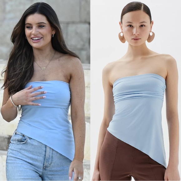 Urban Outfitters Y2K Asymmetrical Tube Top Strapless Blouse Baby Blue Size XS - Picture 2 of 3